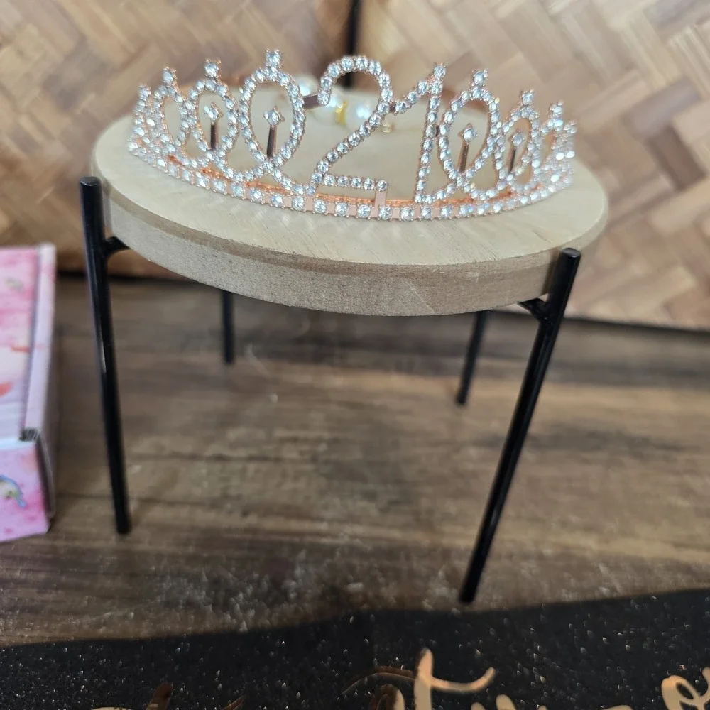 Rose Gold‎ Metal Rhinestone Happy 21st Birthday Princess Tiara Sash Party Outfit